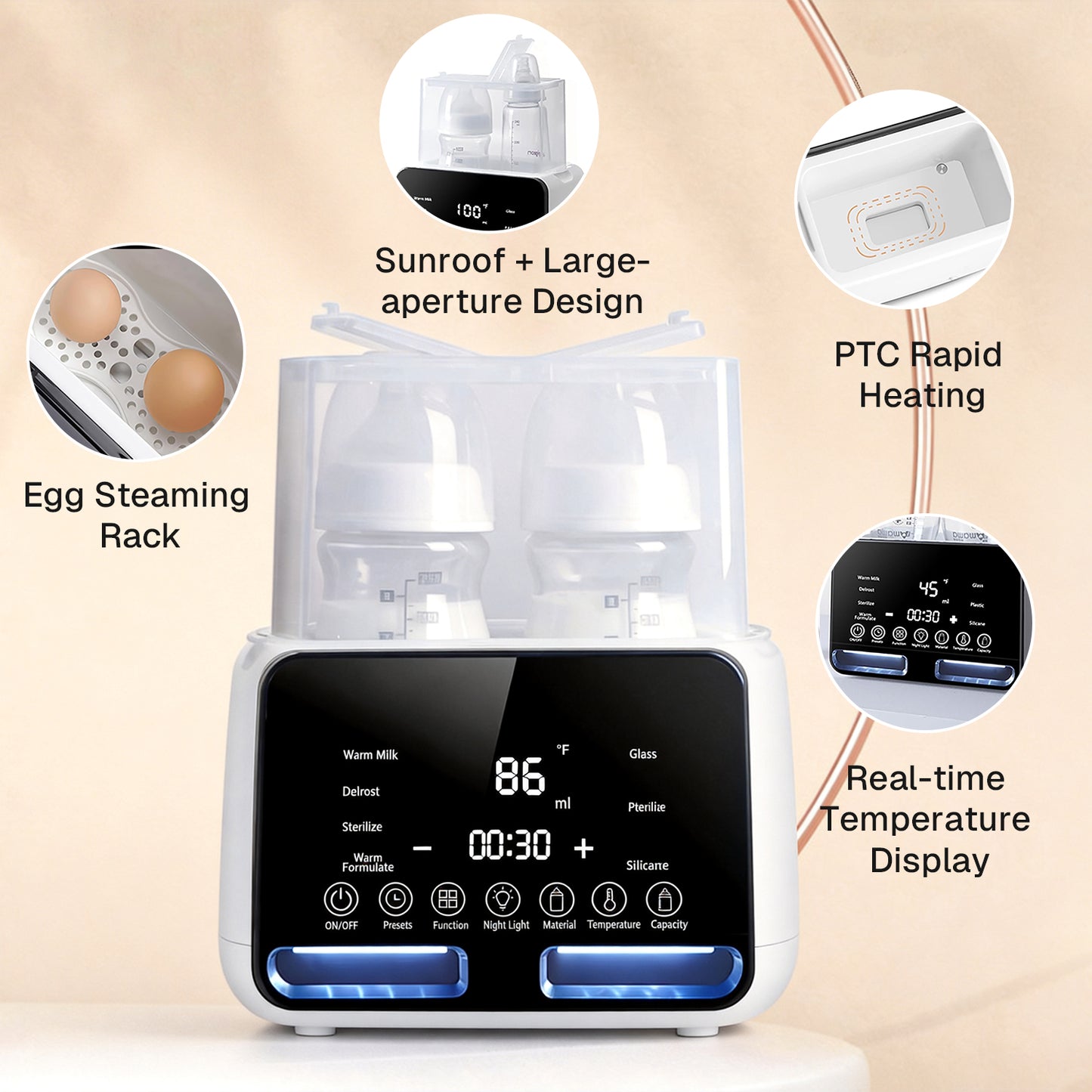 Behome Bottle Warmer, 48Hours Keep Warm, Fast Milk Warmer for Breastmilk and Formula, Food Heater with Accurate Temp Control & LED Light, for All Bottles