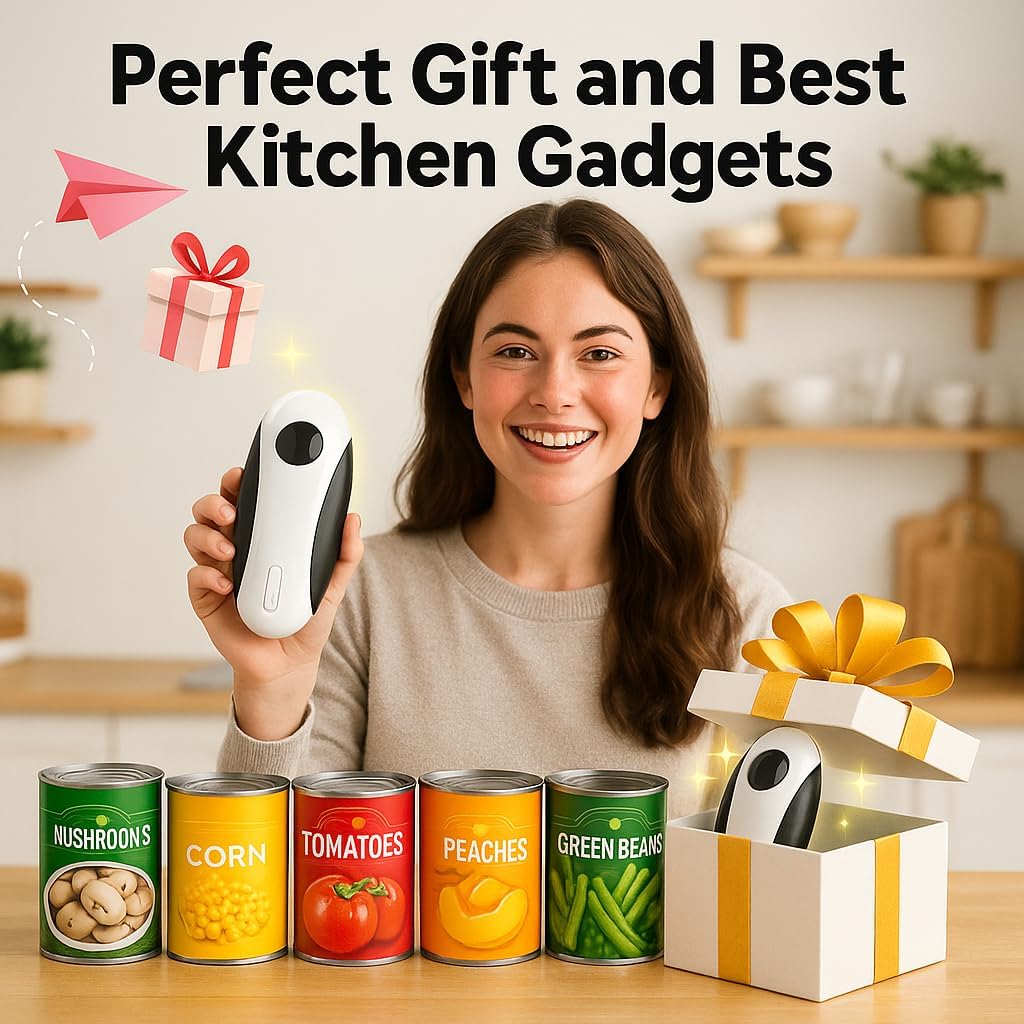 Behome Rechargeable Electric Can Opener, One Touch Automatic Can Opener for Kitchen and Seniors with Arthritis, Smooth Edge & Handsfree, Ultra-Compact Opener Fits All Can Sizes, White