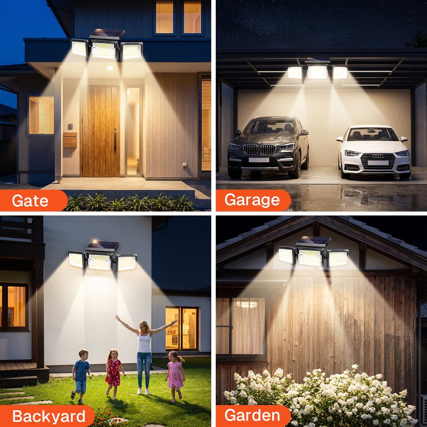 BN-LINK 2-Pack Solar Outdoor Lights, 188 LED Solar Motion Sensor Lights with 3 Adjustable Heads, 270°Wide Angle, IP65 Waterproof Solar Security Lights with Ground Stake for Yard, Garage