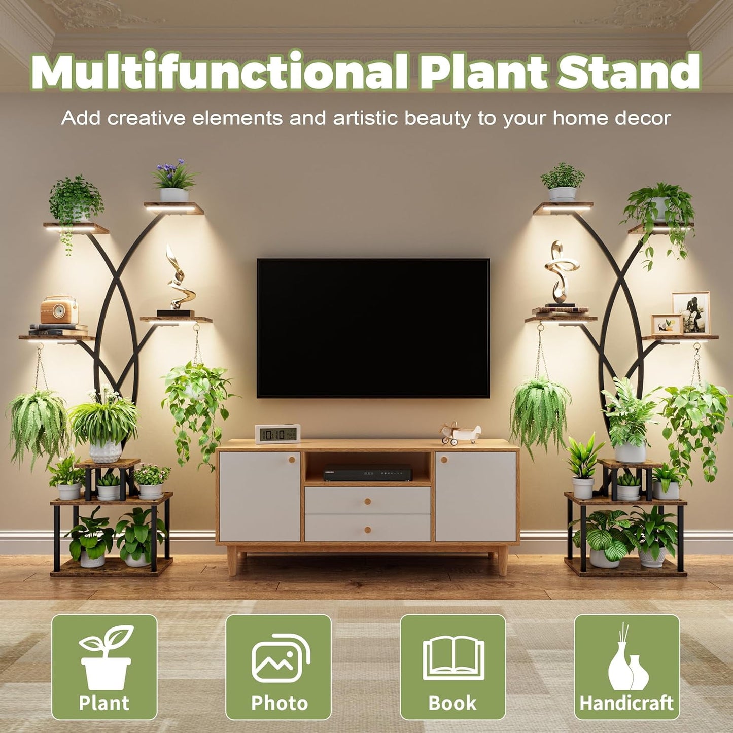 Behome Plant Stand with Adjustable Grow Lights, 7 Tiered Indoor Metal Plant Shelf, 66" Tall Plant Flower Holder for Home, Patio