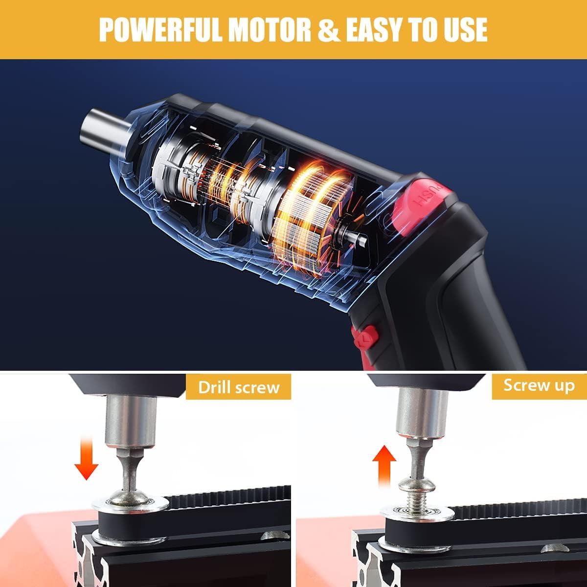 Cordless Screwdriver Set, Electric Screwdriver USB Rechargeable Power Screwdriver, Rotating Handle, LED Light, 45PCS Drill/Driver Accessories