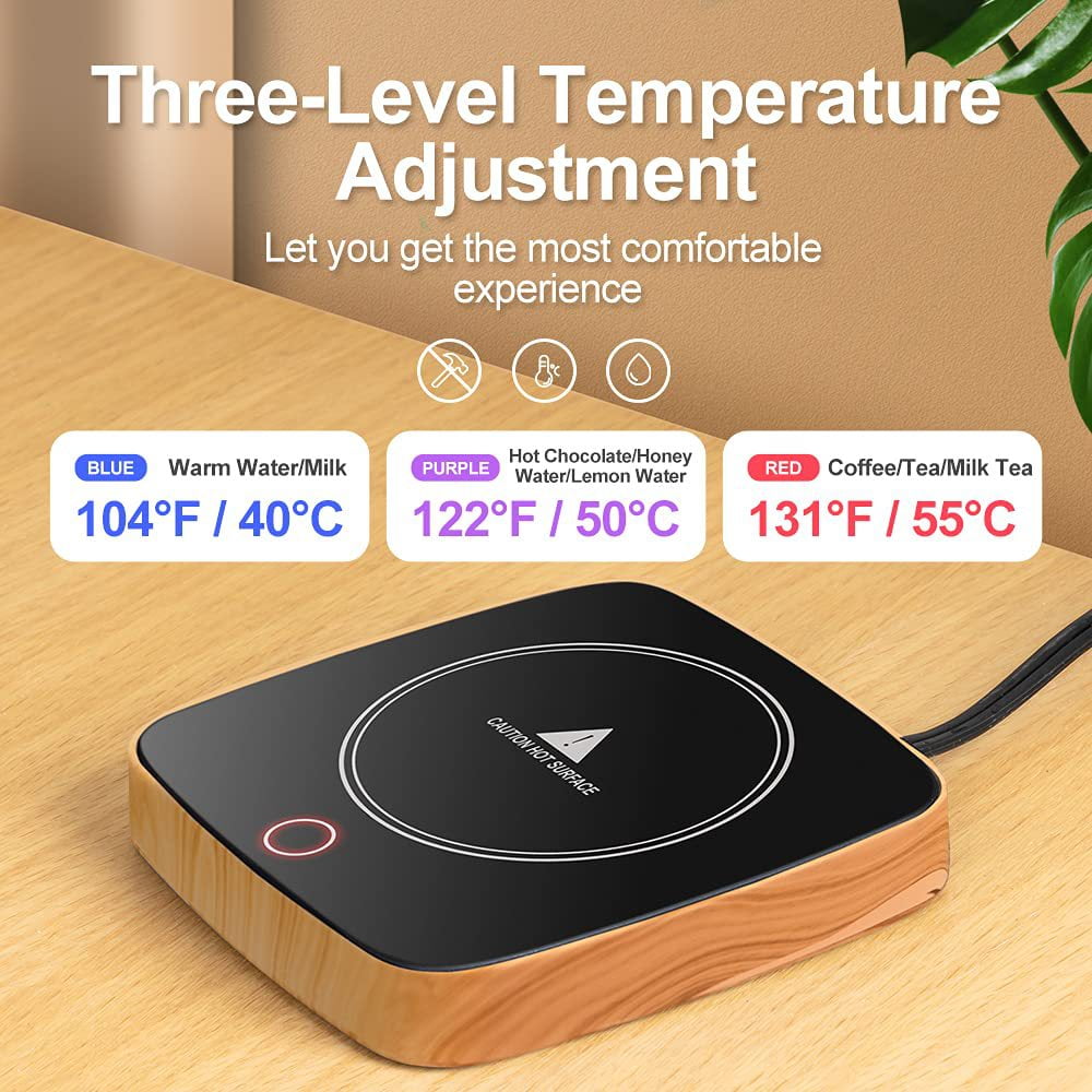 Behome Mug Warmer, Electric Coffee Warmer for Desk with Auto Shut Off, 3 Temperature Setting, Smart Cup Warmer for Heating Coffee, Beverage, Milk, Tea and Hot Chocolate(Wood Grain Color)