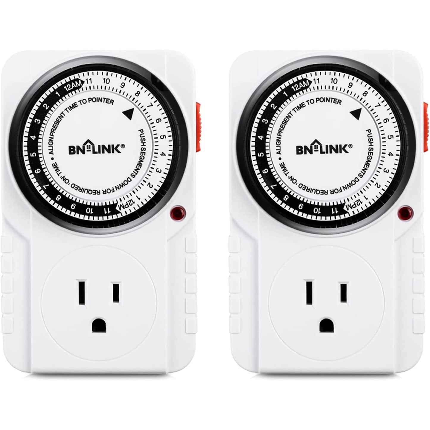 N-LINK 24 Hour Plug-in Mechanical Timer Grounded for Aquarium, Grow Light, Hydroponics, Pets, Home, Kitchen, Office, Appliances, UL Listed 125VAC, 60 Hz, 1875W, 15A, 1/2HP 2 Pack