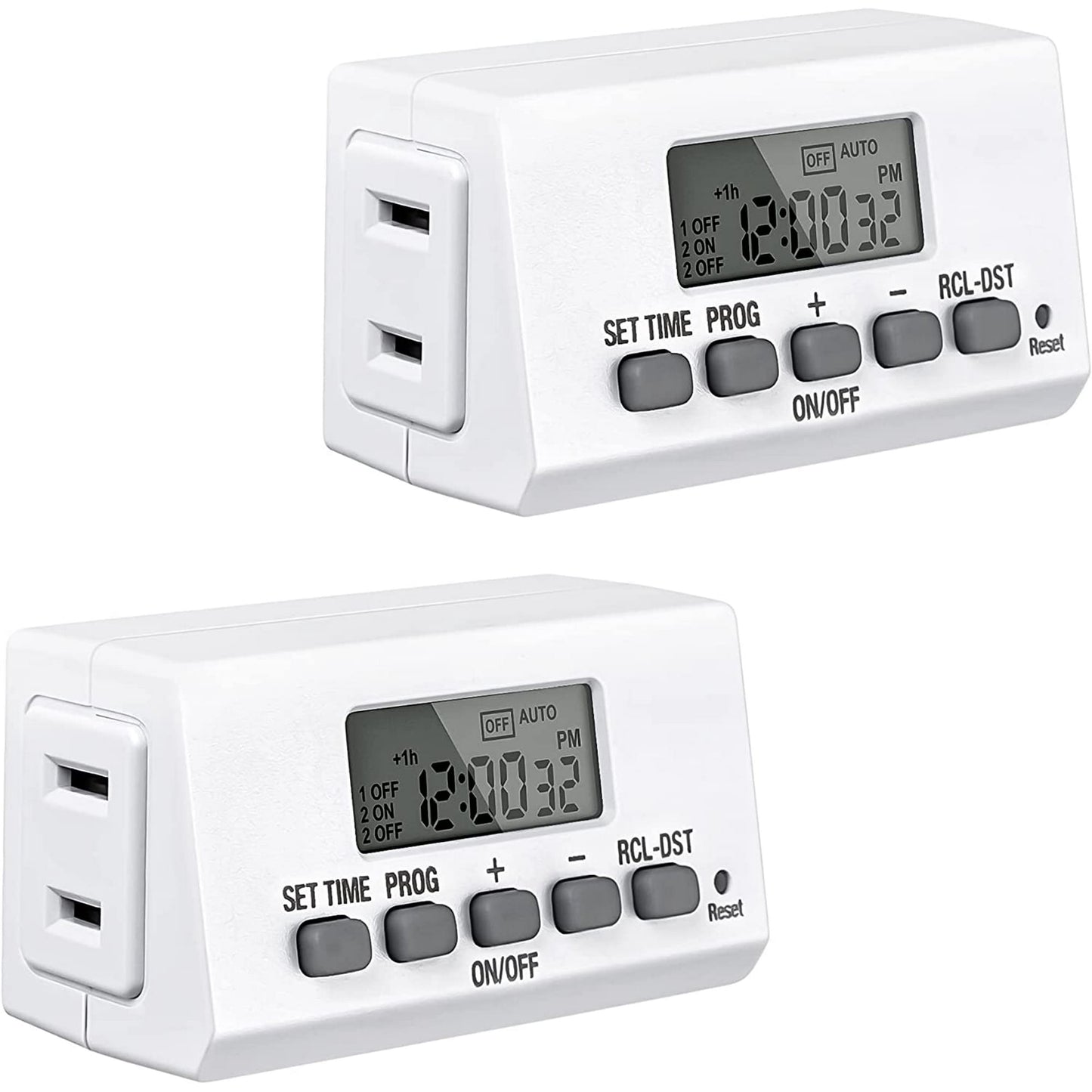 BN-LINK Digital Timer Outlet 24-Hour Programmable Digital Outlet Timer 2 Pack 2 On/Off Programs 2-Prong Mini Indoor Easy Set Stackable Plug-in for Lights Lamps Fans Accurate 8A/1000W 1/3HP