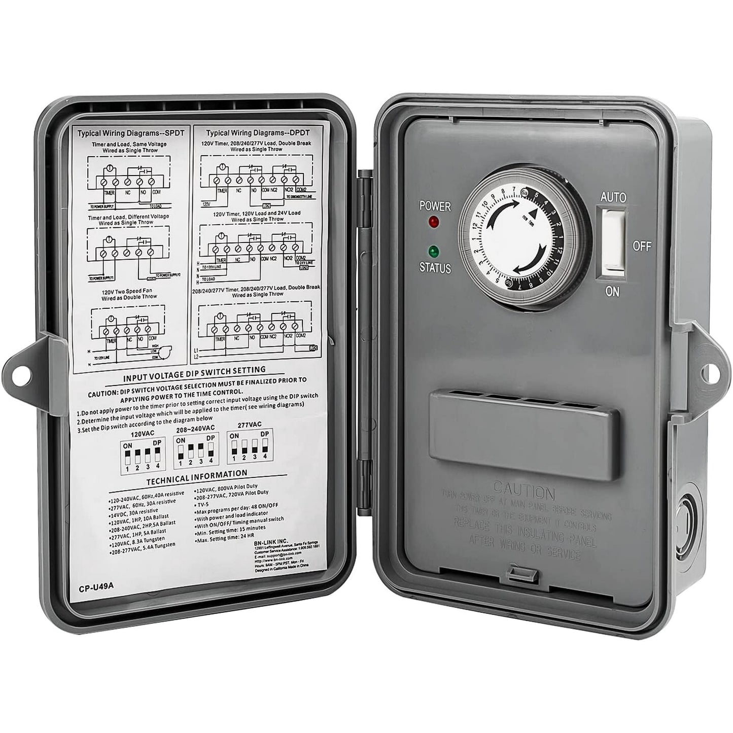 BN-LINK Pool Pump Timer, Outdoor Mechanical Timer Box, Heavy Duty 24 Hour Programmable, 2HP 40A Max, 120, 240, 277 VAC, for Pool Pump, Water Heater, Fans, SPA, ETL Listed