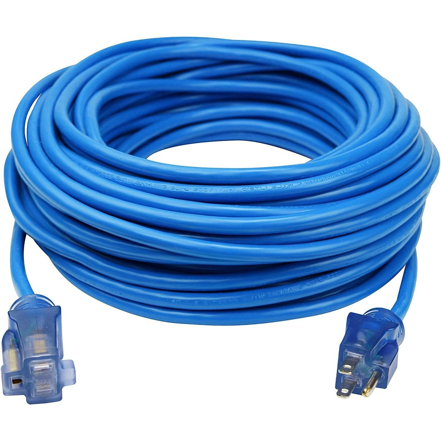 BN-LINK 100 ft Extreme Cold Weather Outdoor Extension Cord, Lighted End, 16/3 SJTW, Works Down to -50°C, Power Indicator Light, 3-Prong Grounded Plug, Blue