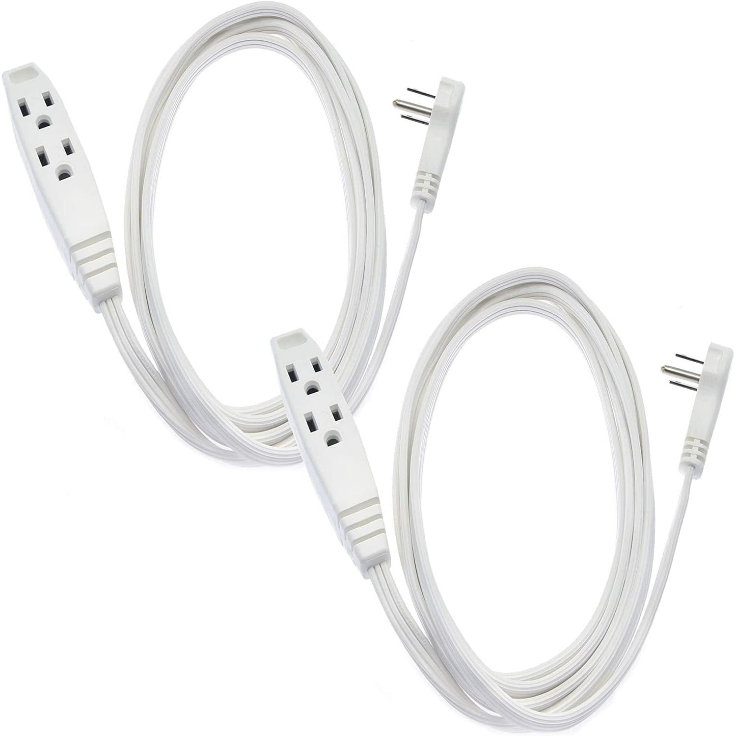 Clear Power 6ft 3 Outlet Indoor Flat Plug Extension Cord 16/3 SPT-2, White, 3 Prong Grounded, DCIC-00442P-DC (2-Pack)