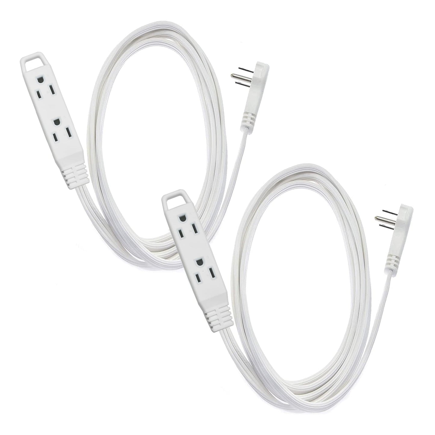 BN-LINK 6ft 3 Outlet Indoor Flat Plug Extension Cord 16/3 SPT-2, White, 3 Prong Grounded, 2-Pack
