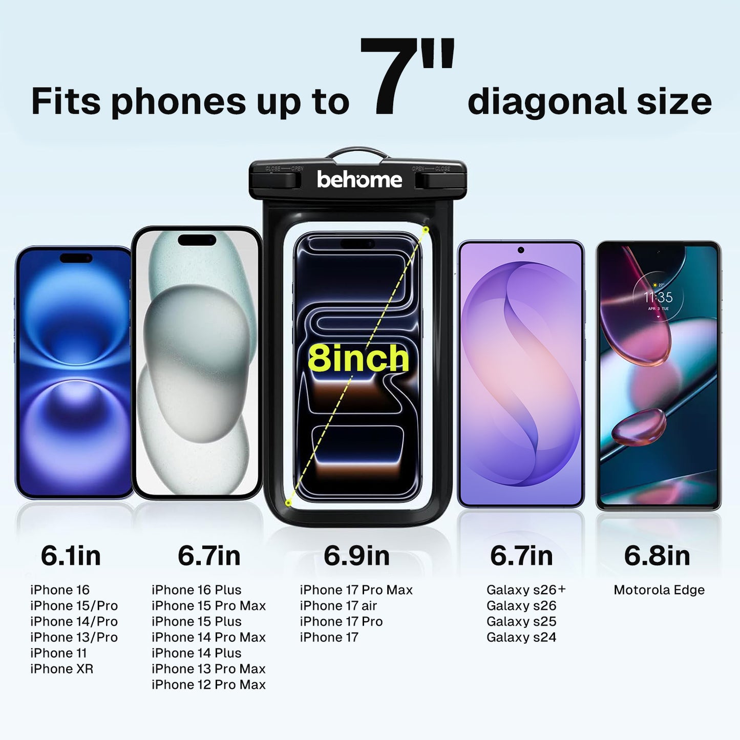 Behome Waterproof Phone Pouch, IPX8 Waterproof Phone Case for iPhone 17 16 15 14 13 Pro Max XS Samsung, 3D Cell phone Dry Bag Beach Essentials (2 Pack, 8 inch)