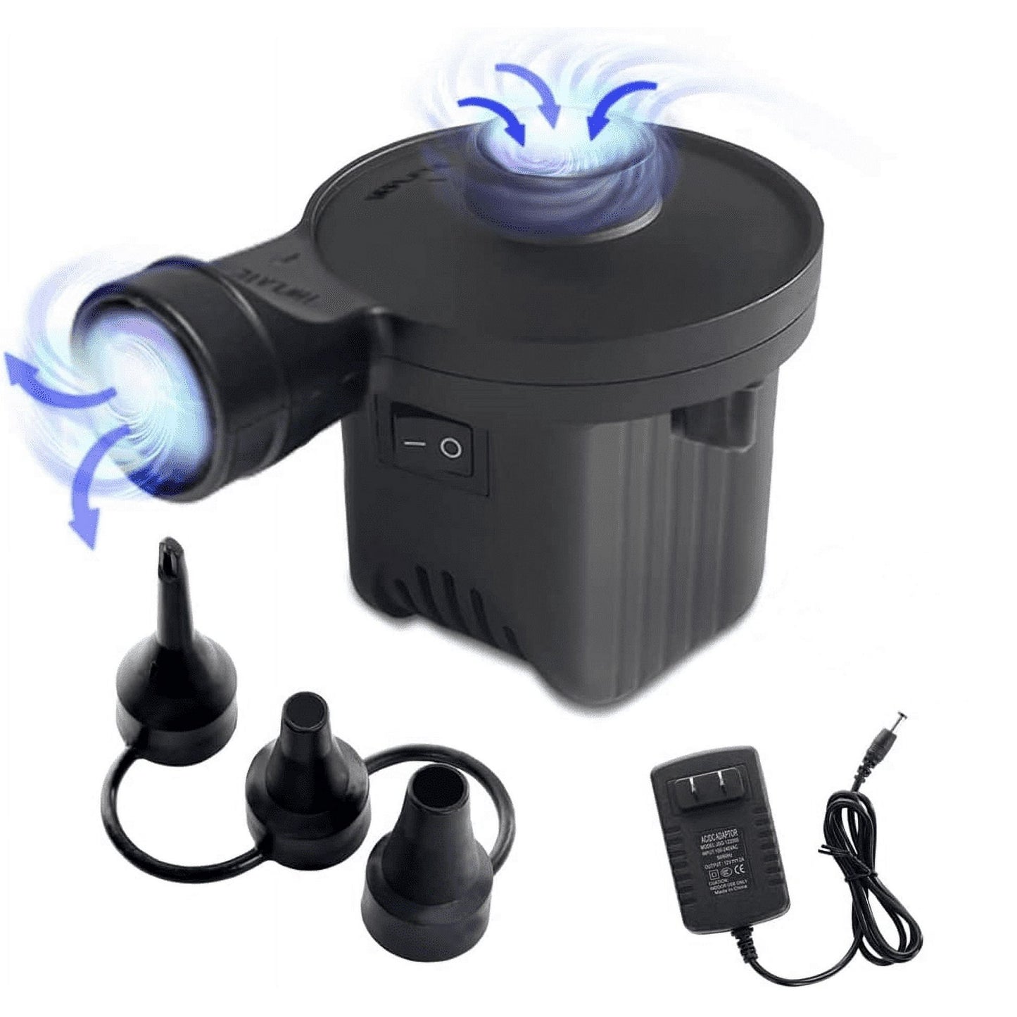 Electric Air Pump, Portable Quick-Fill Air Pump with 3 Nozzles, 110V, Perfect Inflator/Deflator Pumps for Inflatable Cushions, Air Mattress Beds, Boats, Swimming Ring, Black