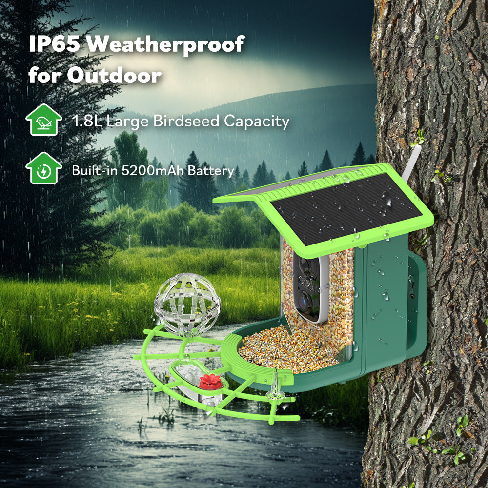 BN-LINK Bird Feeder with Camera,Smart Bird Feeder, 2K HD AI Identify Birds Species, Outdoor Bird Feeder with 3W Solar Panel, 1.5L Capacity,Green