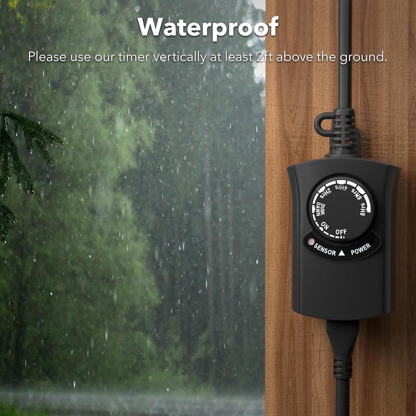 HBN Outdoor Light Timer Waterproof, Weatherproof Photocell Dusk to Dawn Light Sensor Timer with Remote Control, 2/4/6/8 Countdown Timer, 1 Grounded Outlet for Christmas Lights,1875W 15A 1/2HP