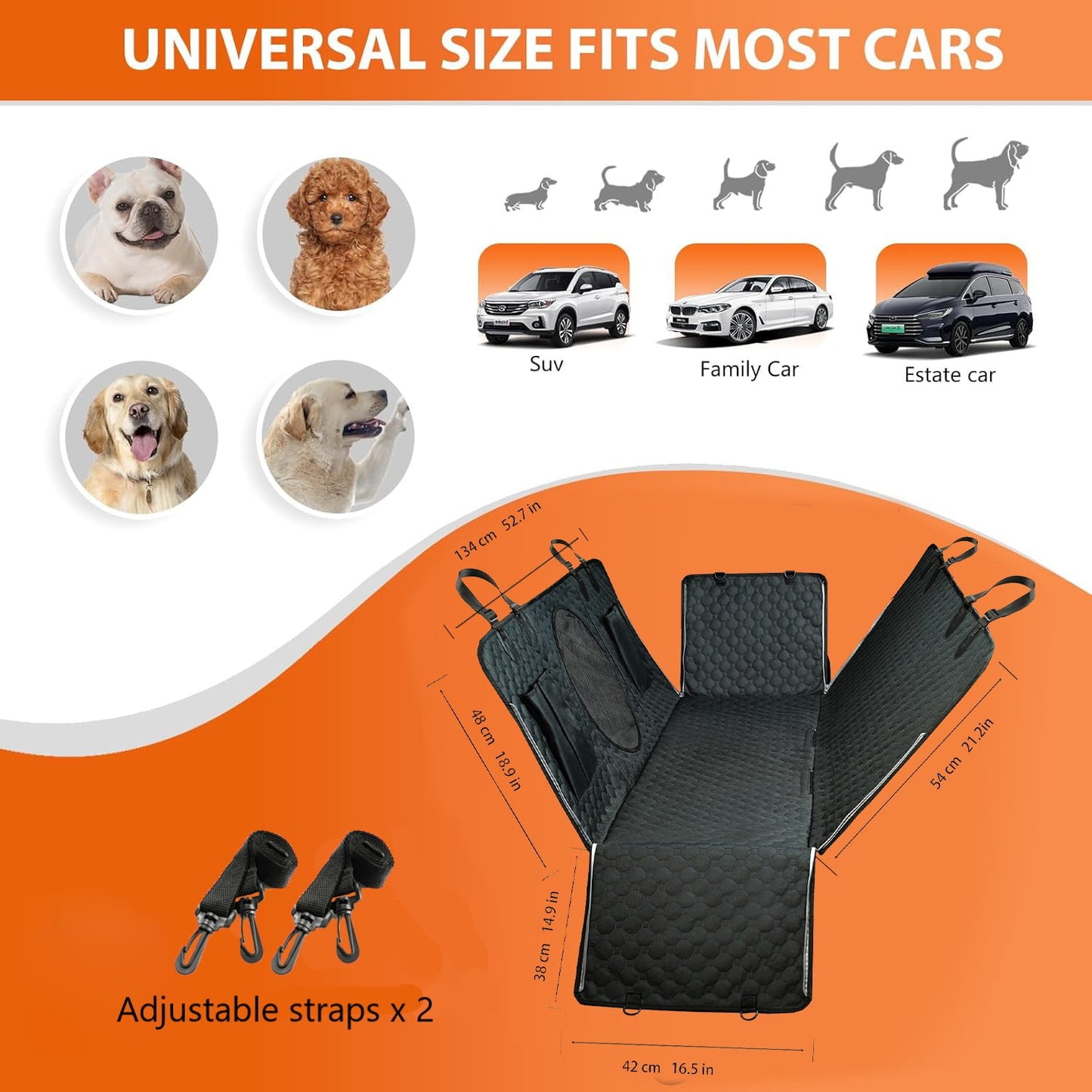 Behome Waterproof Dog Car Seat Cover For Back Seat, Collapsible Anti-Scratch Car Seat Protector with Mesh Window & Storage Pocket for Cars Trucks and SUV(52" W x 57" L)