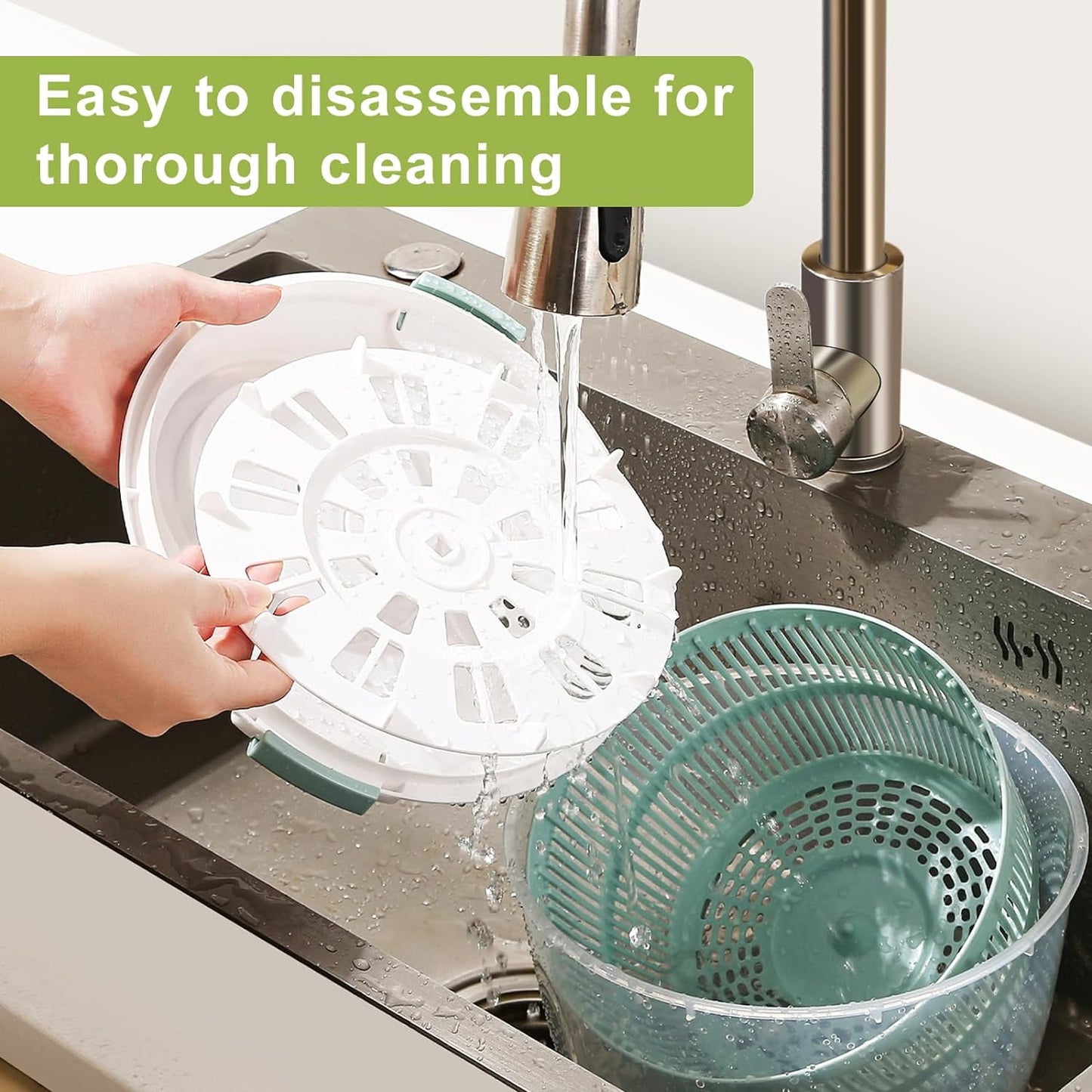 BN-LINK Salad Spinner, 4.8 Quart Large Capacity, Durable Multi-Use Lettuce and Fruit Washer Spinner& Dryer with Built-in Drainage System, Non-skid Base and Free Silicone Lid for Storage or Picnic