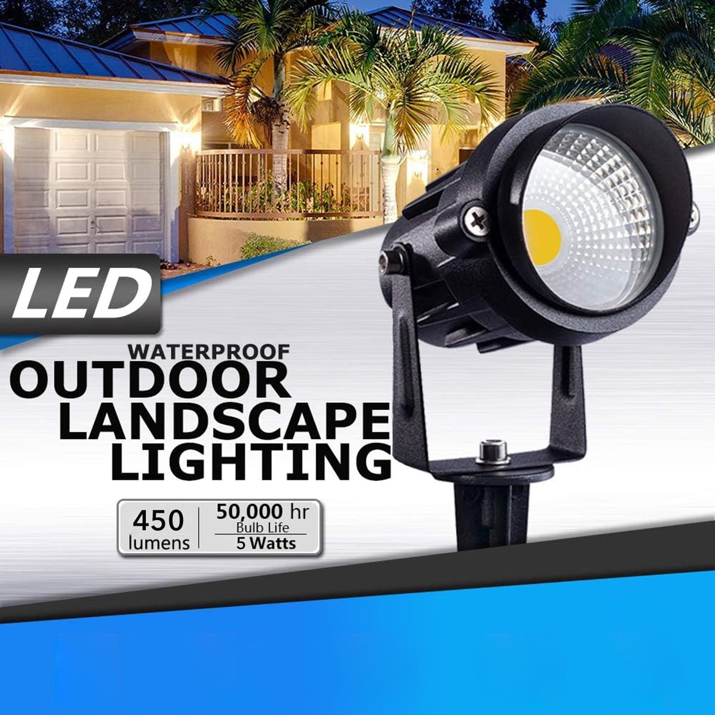 BN-LINK Outdoor Landscape Spotlights, 5W LED Landscape Lights for Yard, IP65 Waterproof Garden Lights, 3000K Warm White, Landscape Lighting for House, Garden, Lawn Decorative (2 Pack)