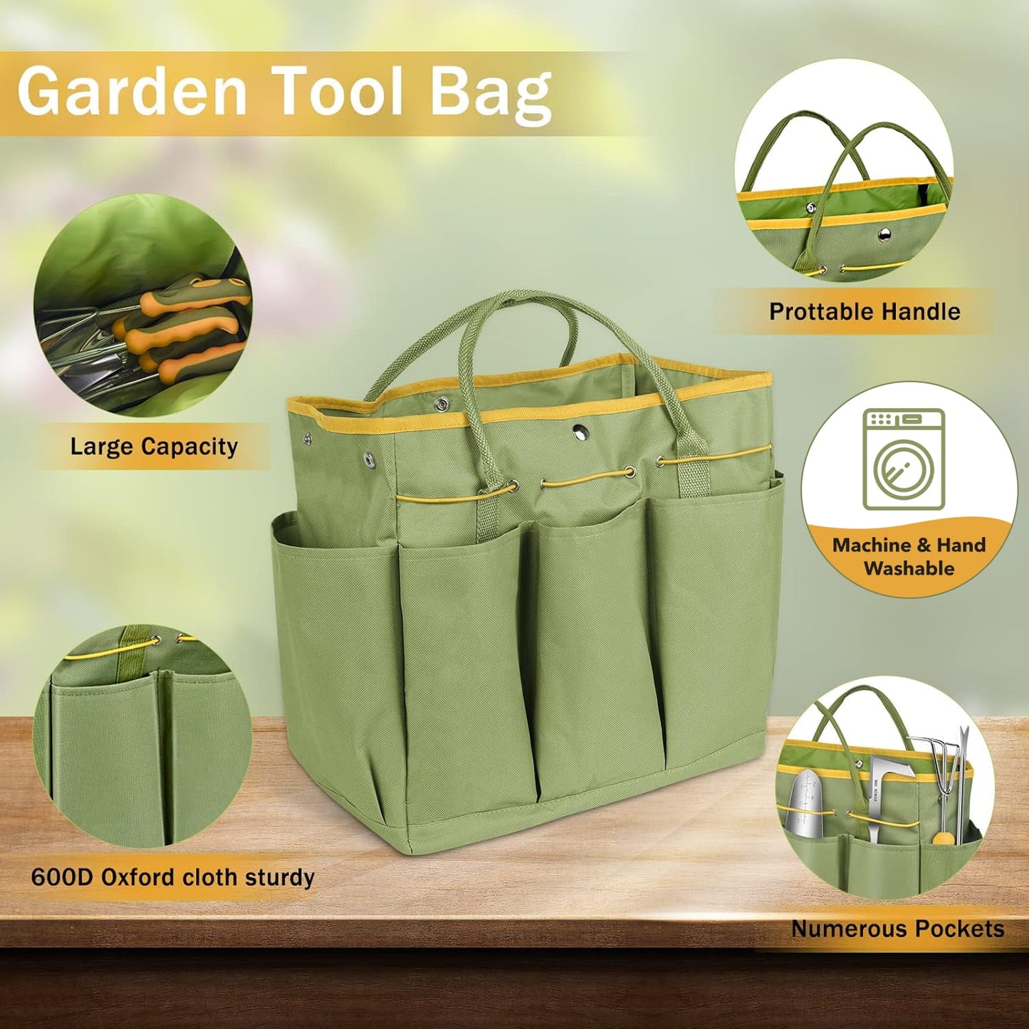 BN-LINK Garden Tool Set, 9 Piece Stainless Steel Rust-Proof Heavy Duty Gardening Tools with Non-Slip Rubber Handle, Durable Garden Tool Bag, Ideal Gardening Gifts for Women and Men