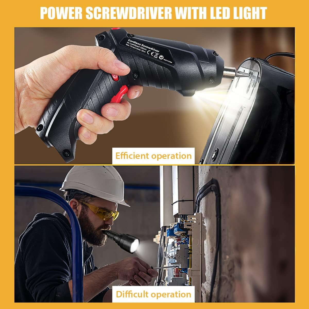 Cordless Screwdriver Set, Electric Screwdriver USB Rechargeable Power Screwdriver, Rotating Handle, LED Light, 45PCS Drill/Driver Accessories