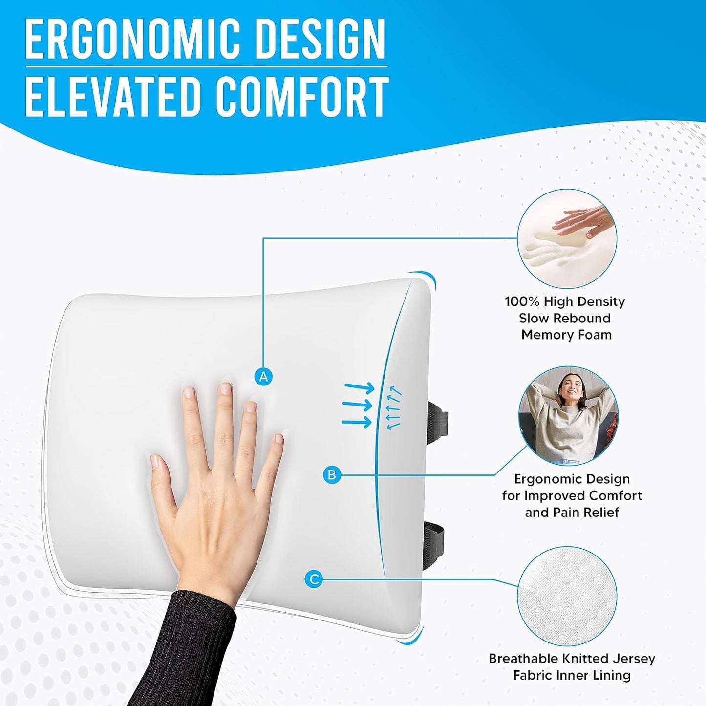 Behome Seat Cushion and Lumbar Support Pillow Set for Office Chairs, Back Support Memory Foam Gel Cushion for Tailbone Pain Relief, for Office Chair, Gaming Chair and Car Seat