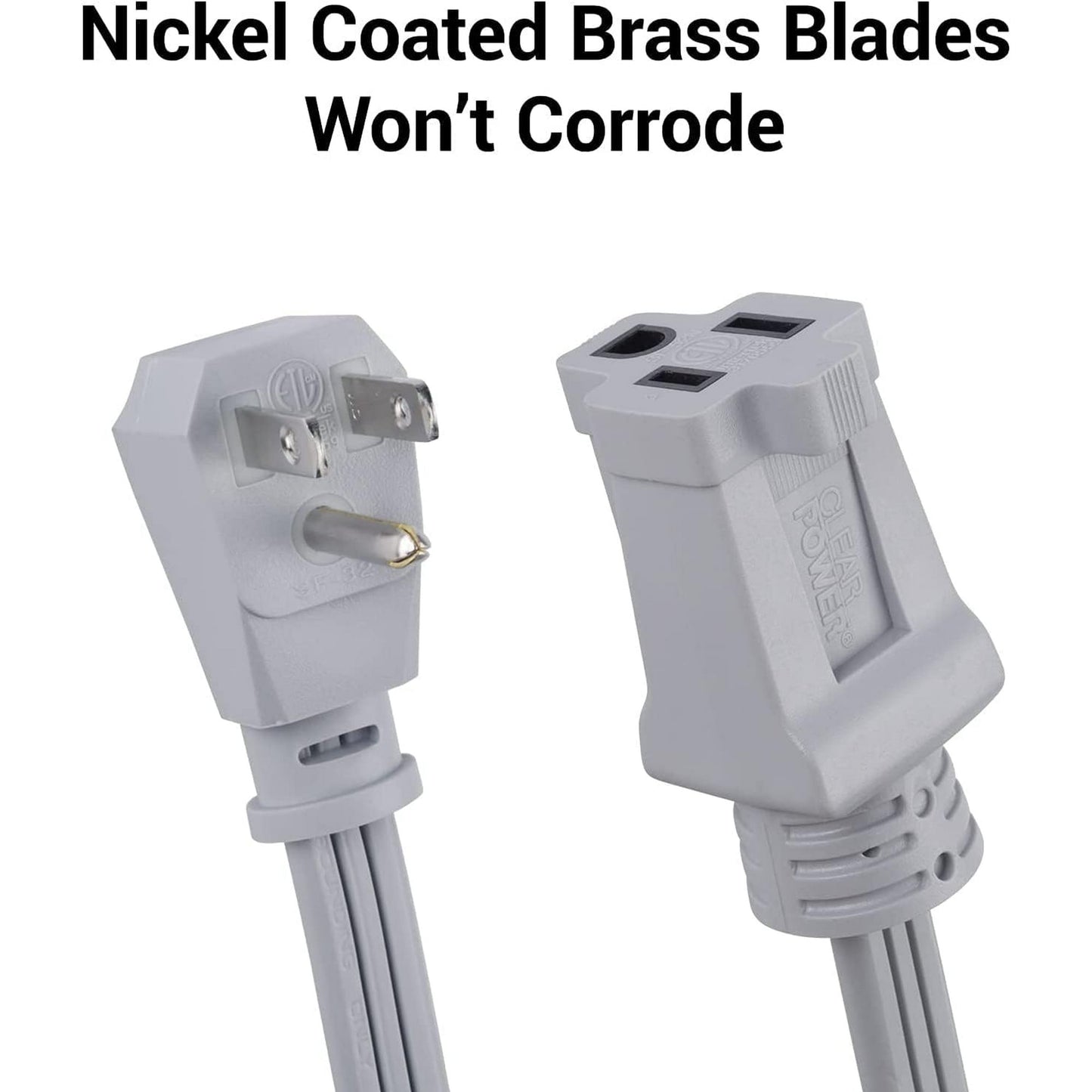 Clear Power 6 ft 14/3 Gray Air Conditioner/Major Appliance Indoor Extension Cord, Grounded Flat Plug, Perfect for AC Units and Major Appliances