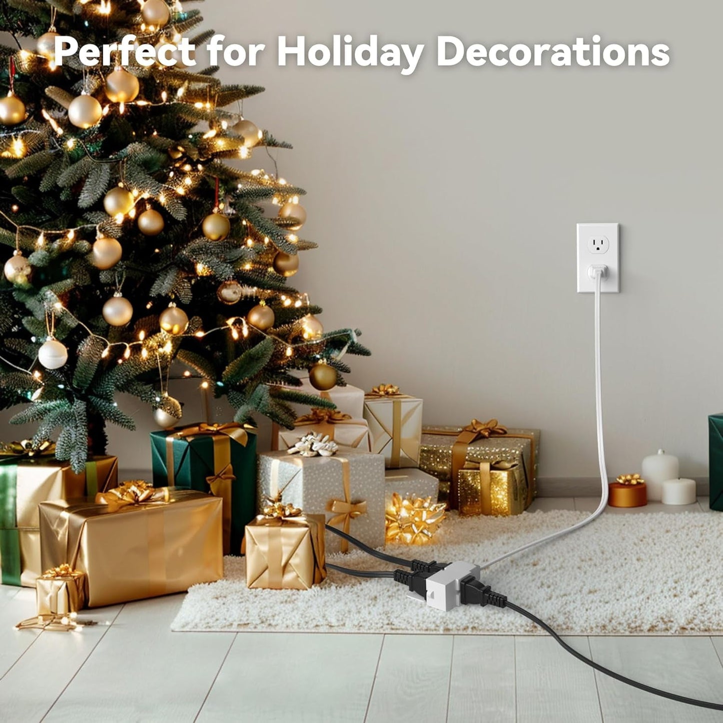 BN-LINK 12 ft 3 Outlet Indoor Extension Cord 16/2 SPT-2, White, 2 Prong Polarized Plug