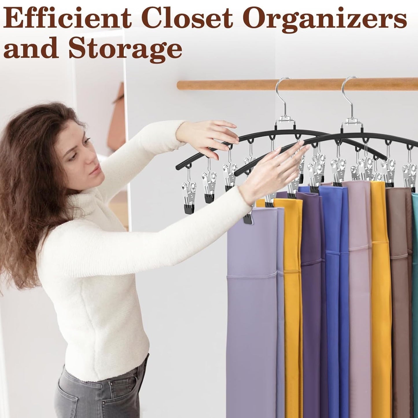 Behome 2 Pack Pants Hangers, Legging Organizer for Closet with 10 Clips, Space Saving Hanging Closet Organizer for Shorts, Jeans, Skirts, Pants