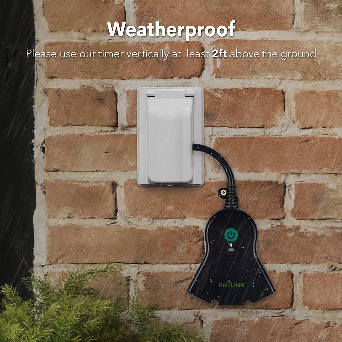 BN-LINK Smart WiFi Heavy Duty Outdoor Outlet, Timer and Countdown Function, No Hub Required for Outdoor Lights, Compatible with Alexa and Google Assistant, 2.4 GHz Network only