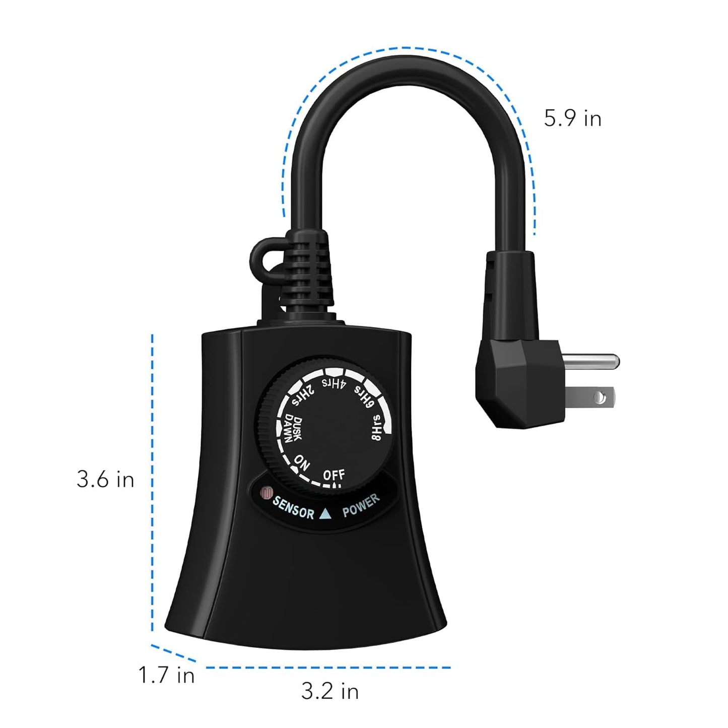 HBN Outdoor Light Timer Waterproof, Weatherproof Photocell Dusk to Dawn Light Sensor Timer 2/4/6/8 Countdown Timer, 2 Grounded Outlet for Christmas Lights,Hallowen Deceration,1875W 15A 1/2HP