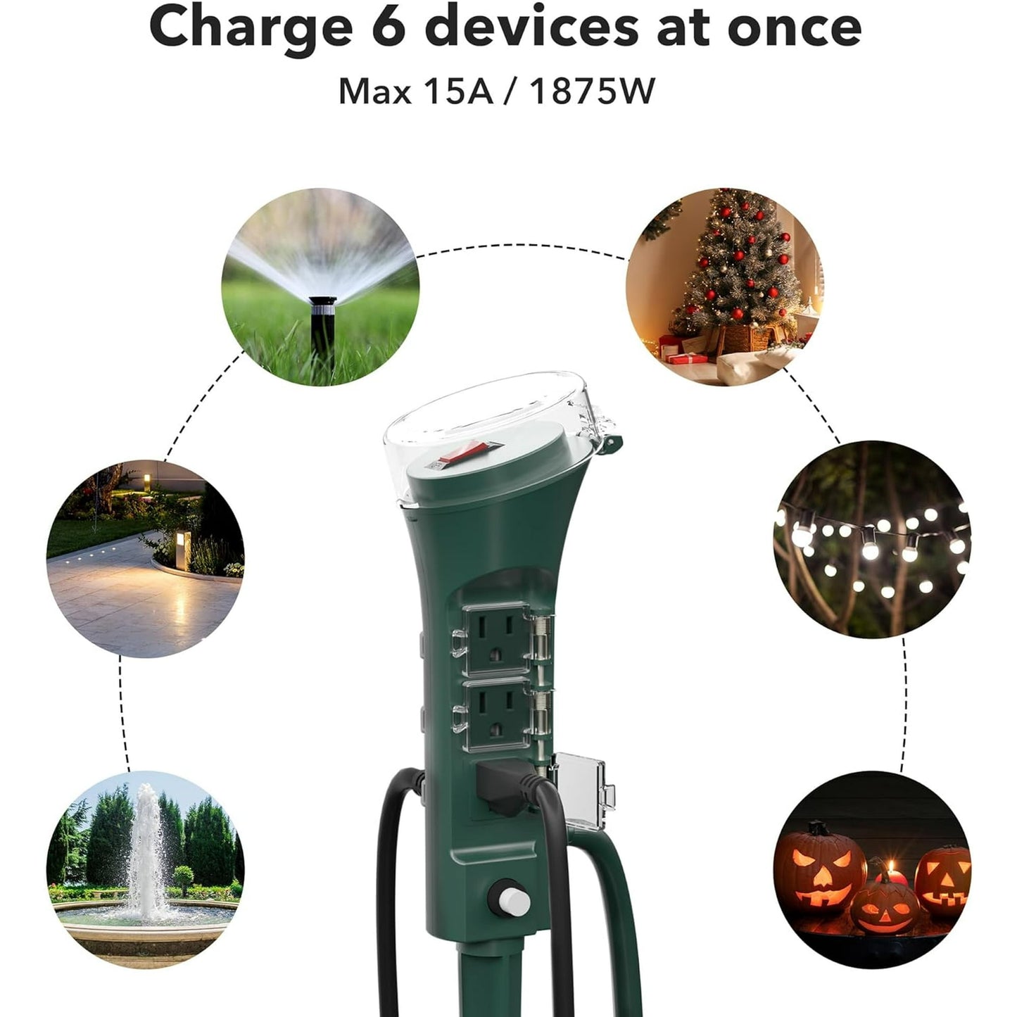BN-LINK Outdoor Power Stake with 6 Outlets, 6ft Extension Cord Power Strip with Overload Protection, Waterproof Outside Yard Multi-Outlets Use for Camping, Party