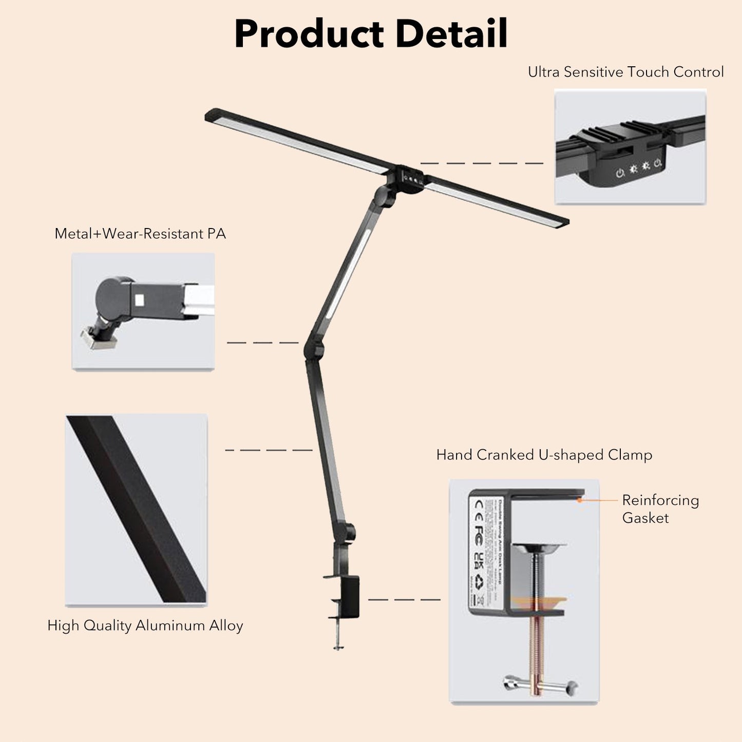 Behome LED Desk Lamp With Remote Control, Tall Double Head Desk Lamp With Clamp, 5 Brightness Modes & 4 Colors, Adjustable Desk Light For Work & Study