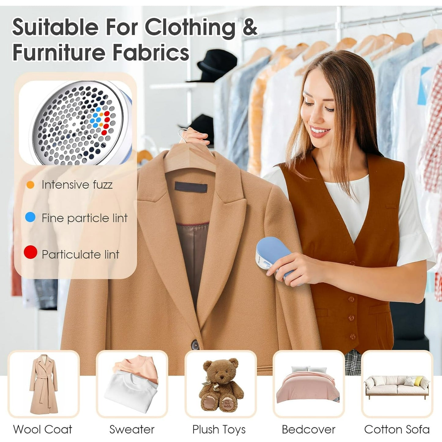 Fabric Shaver and Lint Remover, USB Rechargeable Sweater Defuzzer with 2 Replaceable Stainless Steel Blades, Remove Clothes Fuzz, Lint Balls, Pills, Bobbles
