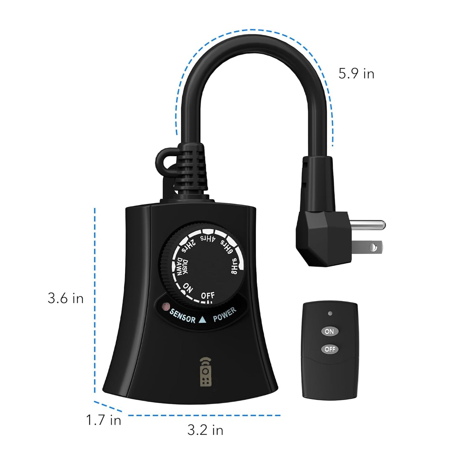 HBN Outdoor Light Timer Waterproof, Weatherproof Photocell Dusk to Dawn Light Sensor Timer with Remote Control, 2/4/6/8 Countdown Timer, 2 Grounded Outlet for Christmas Lights,1875W 15A 1/2HP