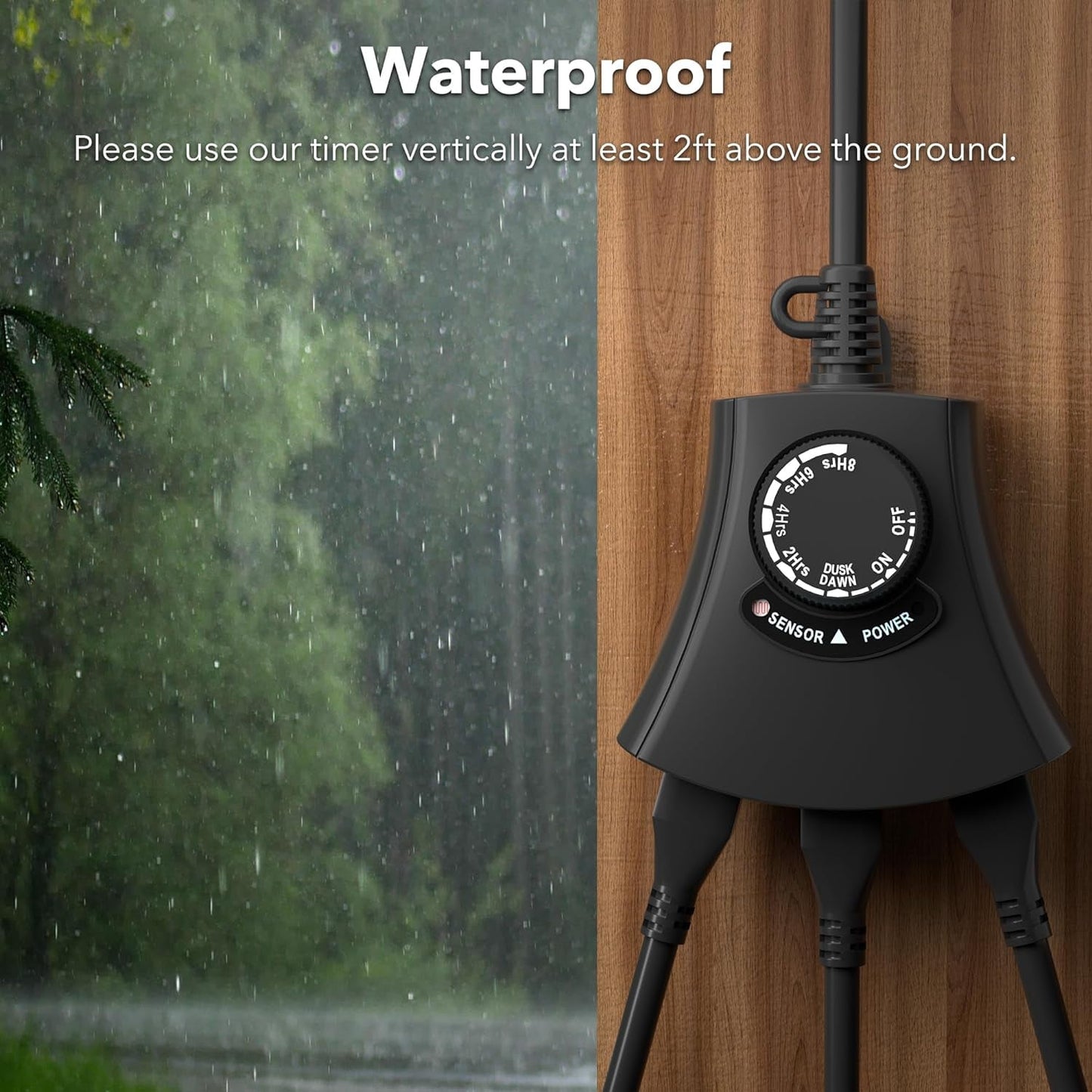 HBN Outdoor Light Timer Waterproof, Weatherproof Photocell Dusk to Dawn Light Sensor Timer with Remote Control, 2/4/6/8 Countdown Timer, 3 Grounded Outlet for Christmas Lights,1875W 15A 1/2HP