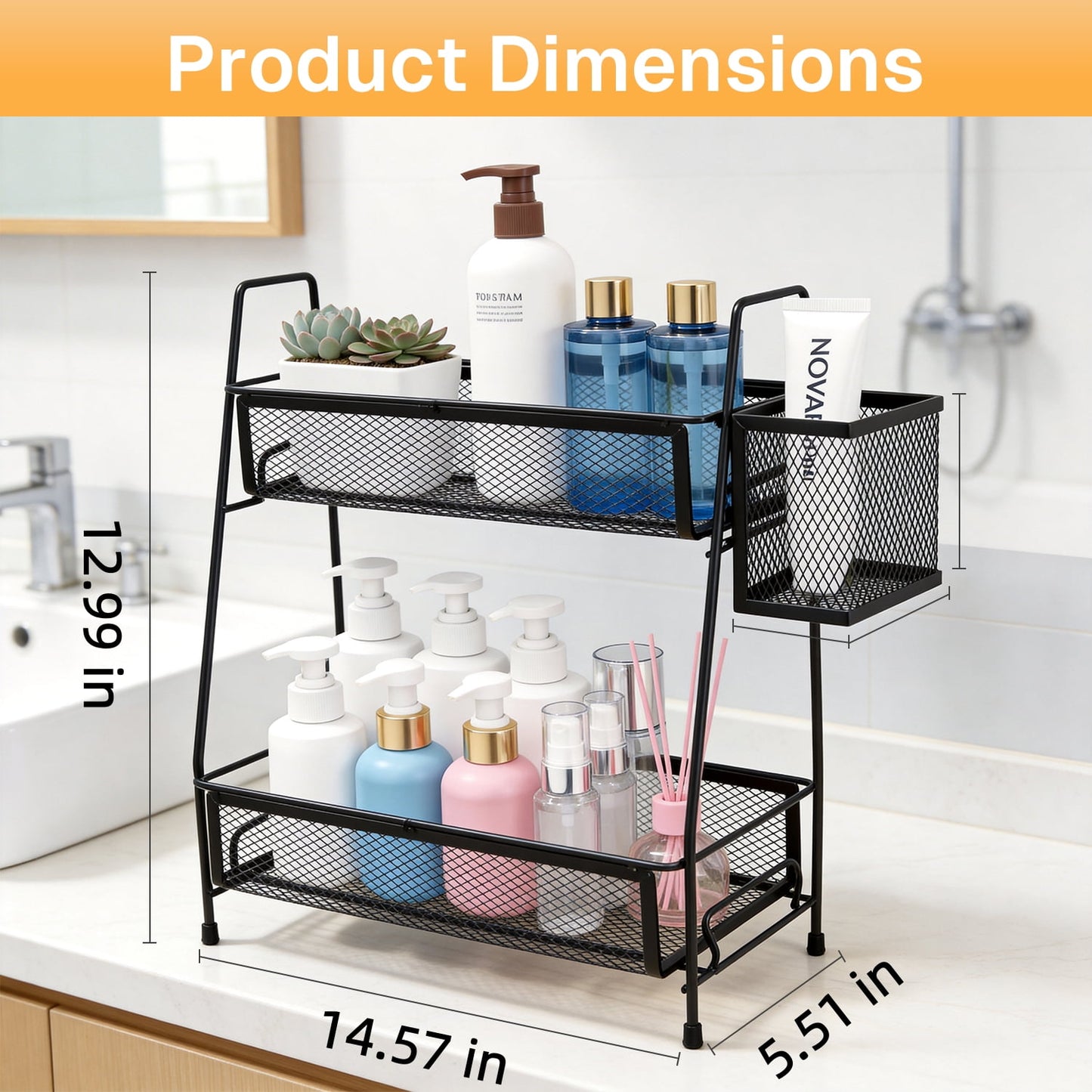 Behome Bathroom Counter Organizer, 2 Tier Vanity Organizer and Storage for Cosmetic Skincare Perfume, Storage Organizers for Bathroom, Kitchen, Dresser, Black