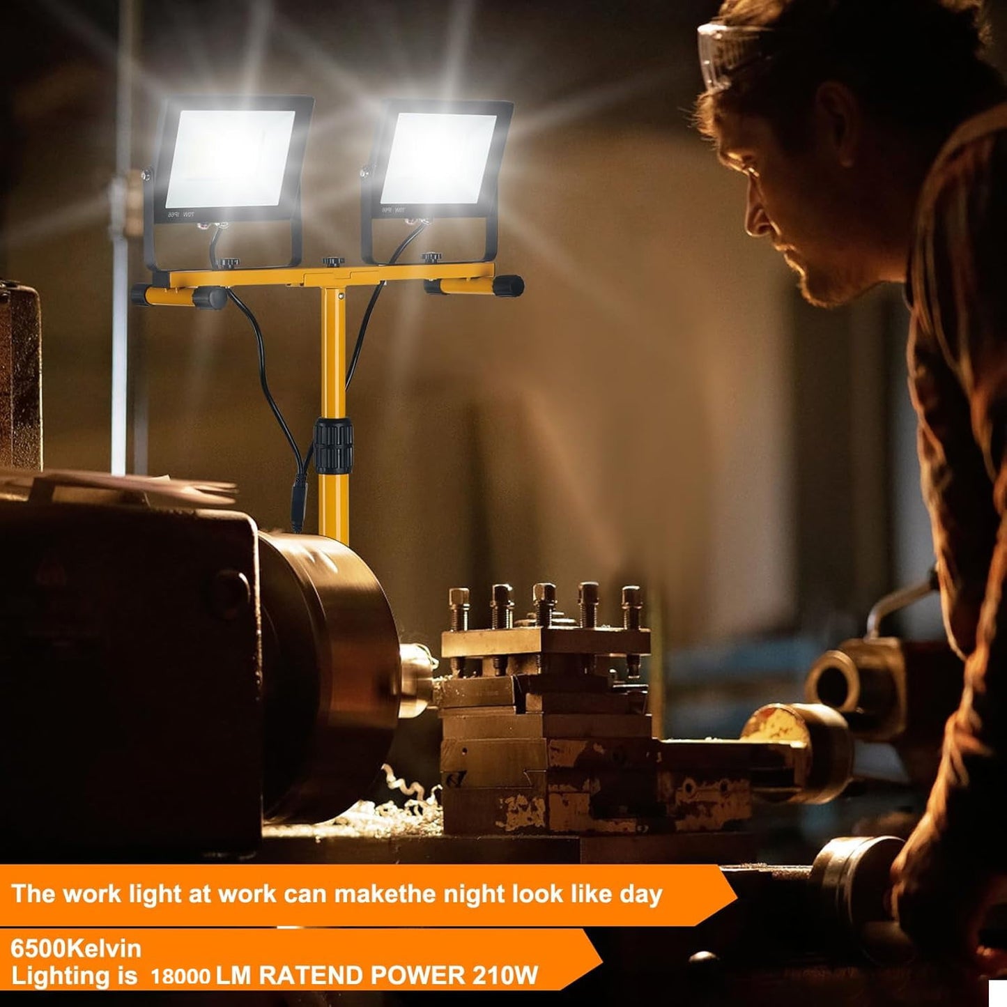 Behome 18000 Lumen LED Work Lights with Stand, 2 Adjustable Head Waterproof Lamp with Individual Switch, Foldable Tripod Stand for Outdoor Indoor Job Site Lighting, 6500K