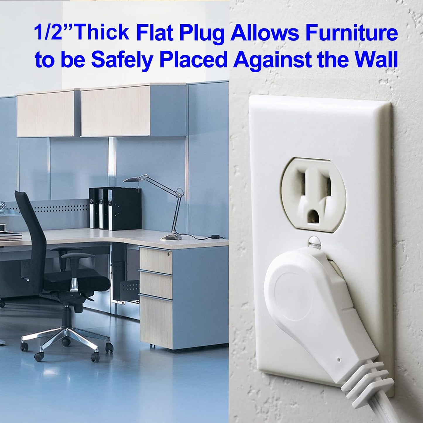Clear Power 6ft 3 Outlet Indoor Flat Plug Extension Cord 16/3 SPT-2, White, 3 Prong Grounded, DCIC-00442P-DC (2-Pack)