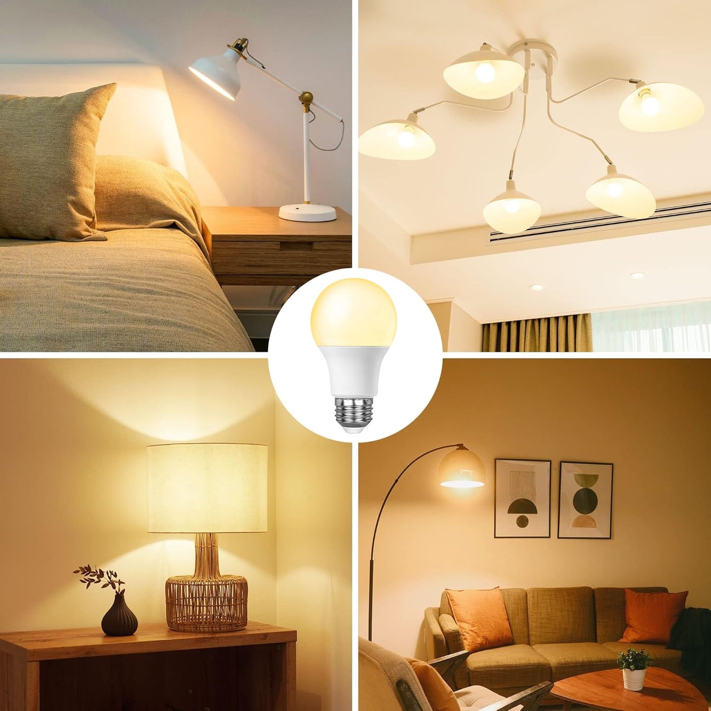 Behome 8 Pack A19 LED Light Bulbs, Energy Efficient 12W(100 Watt Equivalent), E26 Base, 3000K Daylight & 822 Lumens, Non-Dimmable(Warm White)