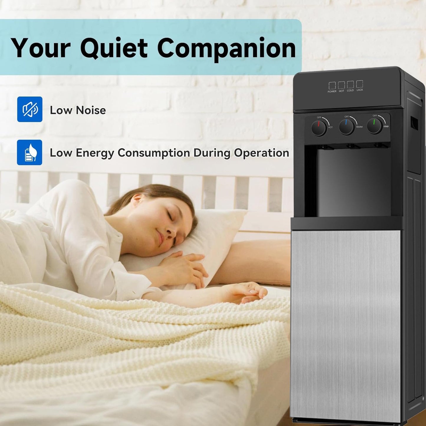 Behome Bottom Load Water Cooler Dispenser with Lack Water Alert, 3 Temperature Settings-Hot, Cold & Room-Temperature Water, Holds Up to 5 Gallon Bottles, Low Noise, for Homes, Kitchens, Dorms