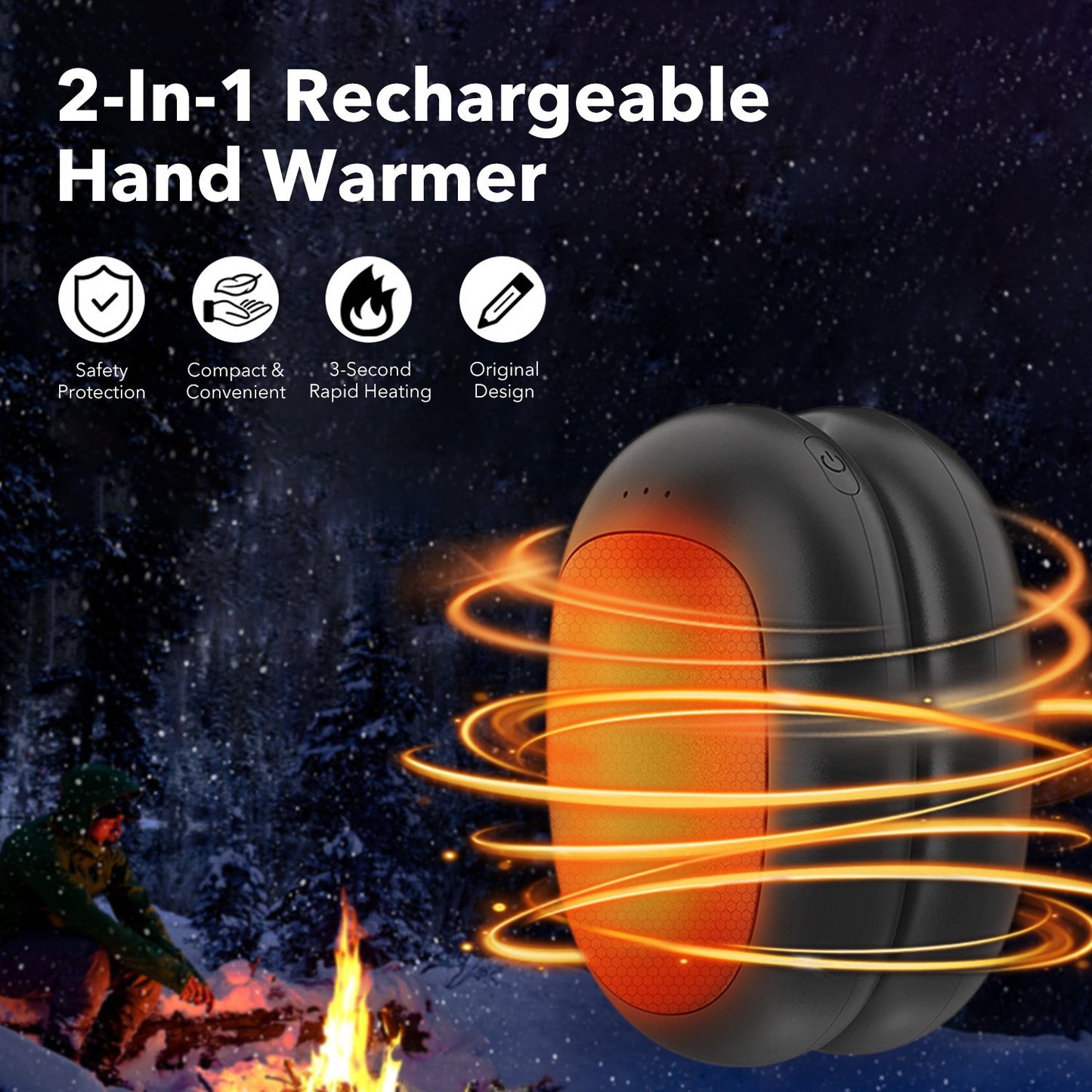 Behome Magnetic Hand Warmers Rechargeable 2 Pack, Electric Hand Warmers With 3 Temperature Settings, Portable Pocket Heater For Winter & Outdoor