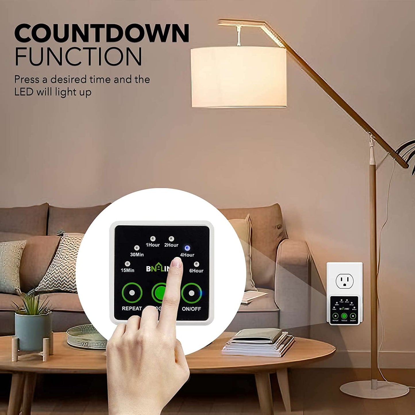 BN-LINK Smart Digital Countdown Timer, Repeat Cycle Timer with 3-Prong Grounded Outlet for Lamps, Light and Home Appliances, 15A/1875W