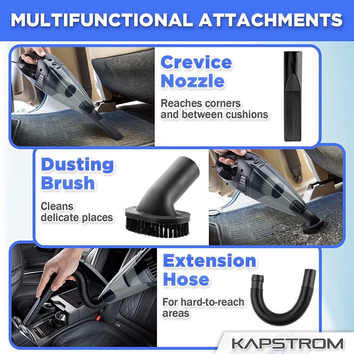 Handheld Car Vacuum Cleaner, 12V DC Rechargeable Portable Vacuum Cordless, for Car Home Office Interior Detailing