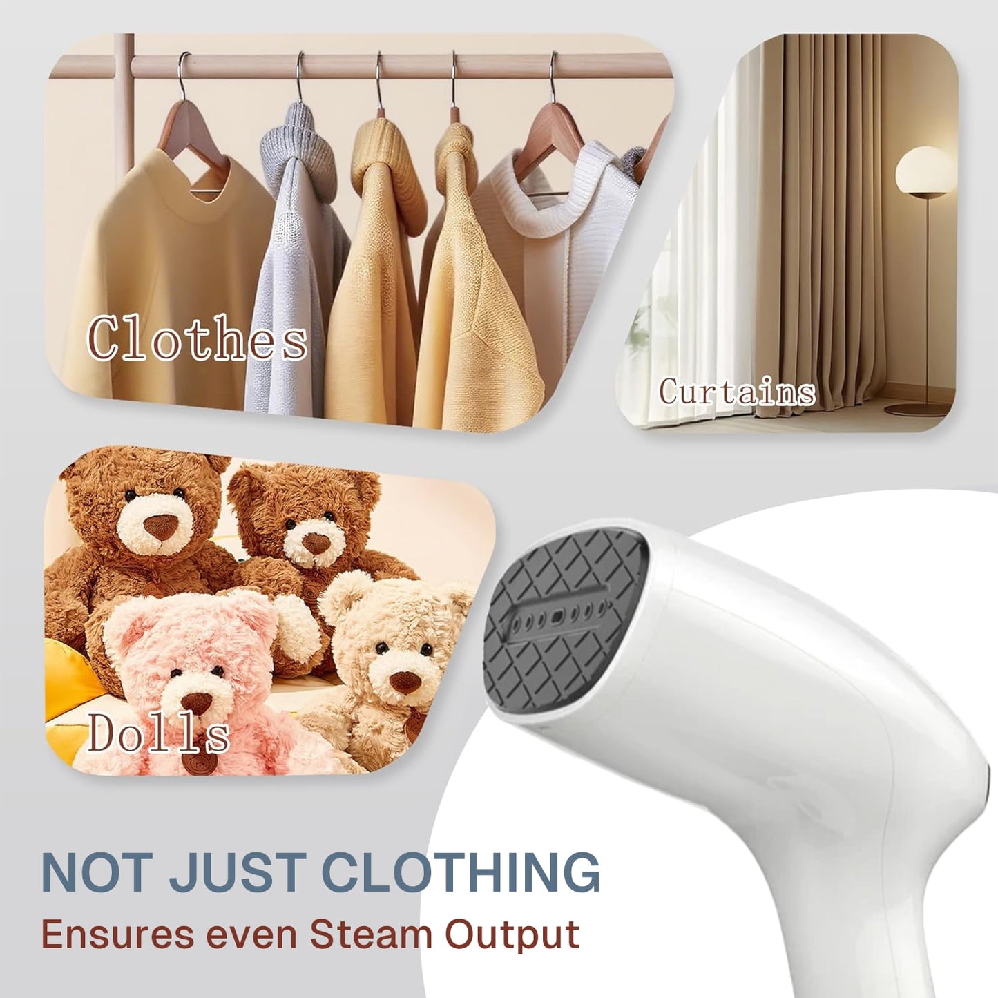 Behome 3 Level Handheld Steamer for Clothes, 265ml Large Capacity & Fast 30s Heat-up, Clothes Steamer with Brush, Travel Steamer for Home, Office