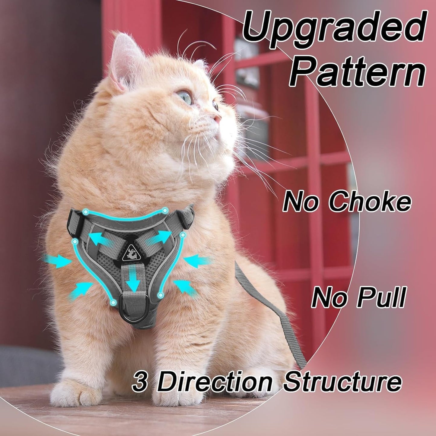 Behome Cat Harness and Leash Set for Walking, Escape Proof Soft Adjustable Vest Harnesses with Reflective Strips for Cat and Puppy, Gray, XL