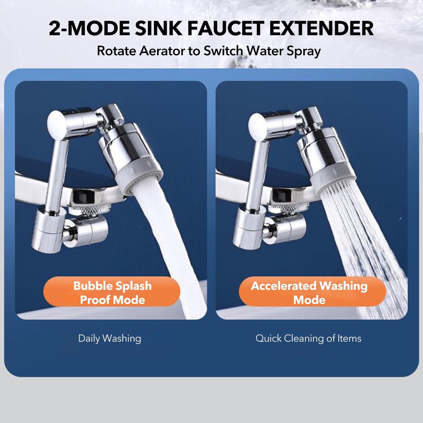Behome 1800°Swivel Faucet Extender Aerator, 360°Free Rotating Splash Filter Faucet, 2 Water Outlet Modes, Kitchen/Bathroom Sink Adapter For Gargle, Eyewash And Rinse