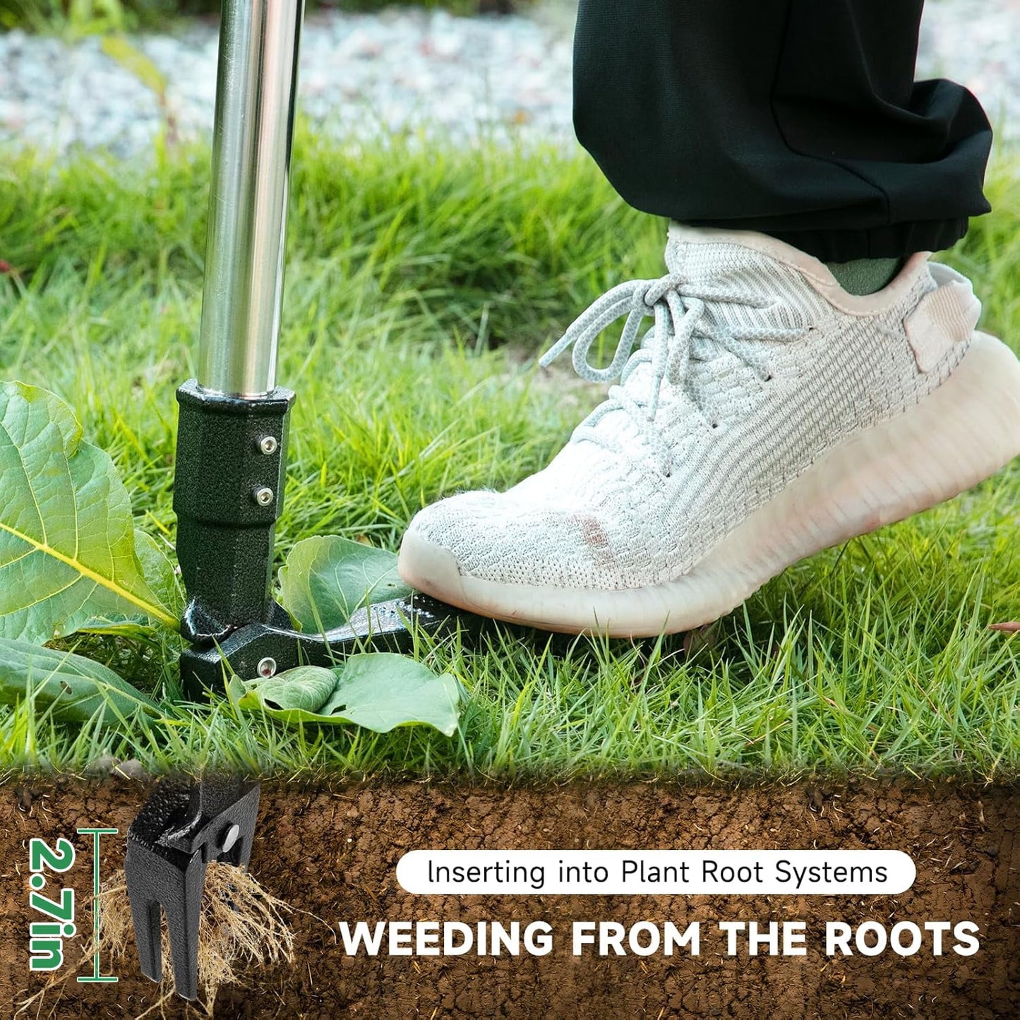 BN-LINK Weed Puller Tool, 48" Stand Up Weeder Garden Tools & 4 Claw Steel Head, Rustproof Stainless Steel, Easily Remove Weeds Without Bending, Pulling, or Kneeling