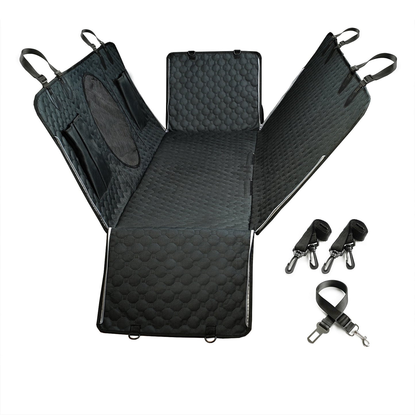 Behome Waterproof Dog Car Seat Cover For Back Seat, Collapsible Anti-Scratch Car Seat Protector with Mesh Window & Storage Pocket for Cars Trucks and SUV(52" W x 57" L)