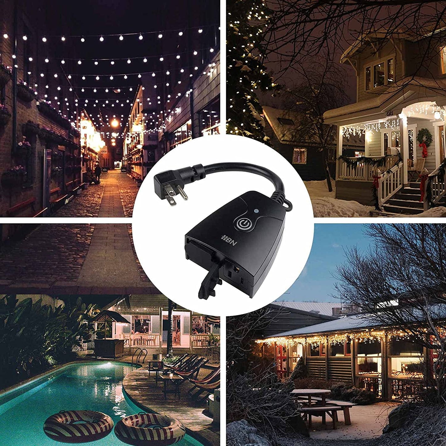 HBN Outdoor Indoor Wireless Remote Control Dual 3-Prong Outlet Weatherproof Heavy Duty 15 A Compact 2 Grounded Outlets with Remote 6-inch Cord 100ft Range ETL Listed (Battery Included)