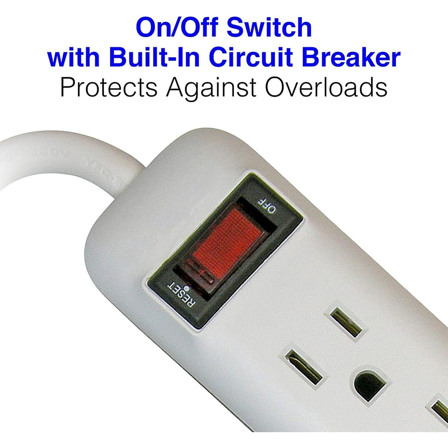 Clear Power 6 Outlet Power Strip 3 ft Power Cord, Low-Profile Flat Plug, 3-Prong Grounded, White, 15 Amp Circuit Breaker, 2 Pack