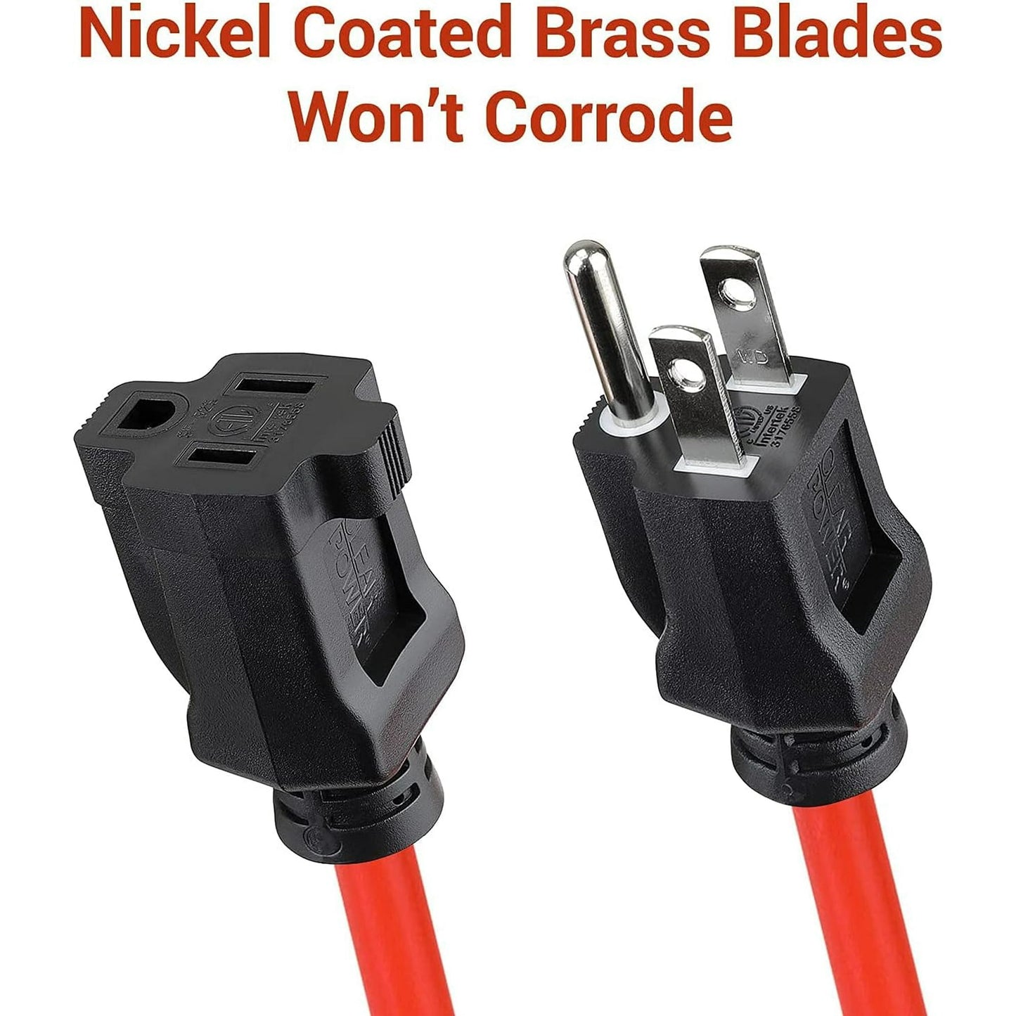 BN-LINK 10 ft Outdoor Extension Cord 16/3 SJTW, 3-Prong Grounded Plug, Orange, Water & Weather Resistant, Flame Retardant, General Purpose Power Cord for Lawn & Garden