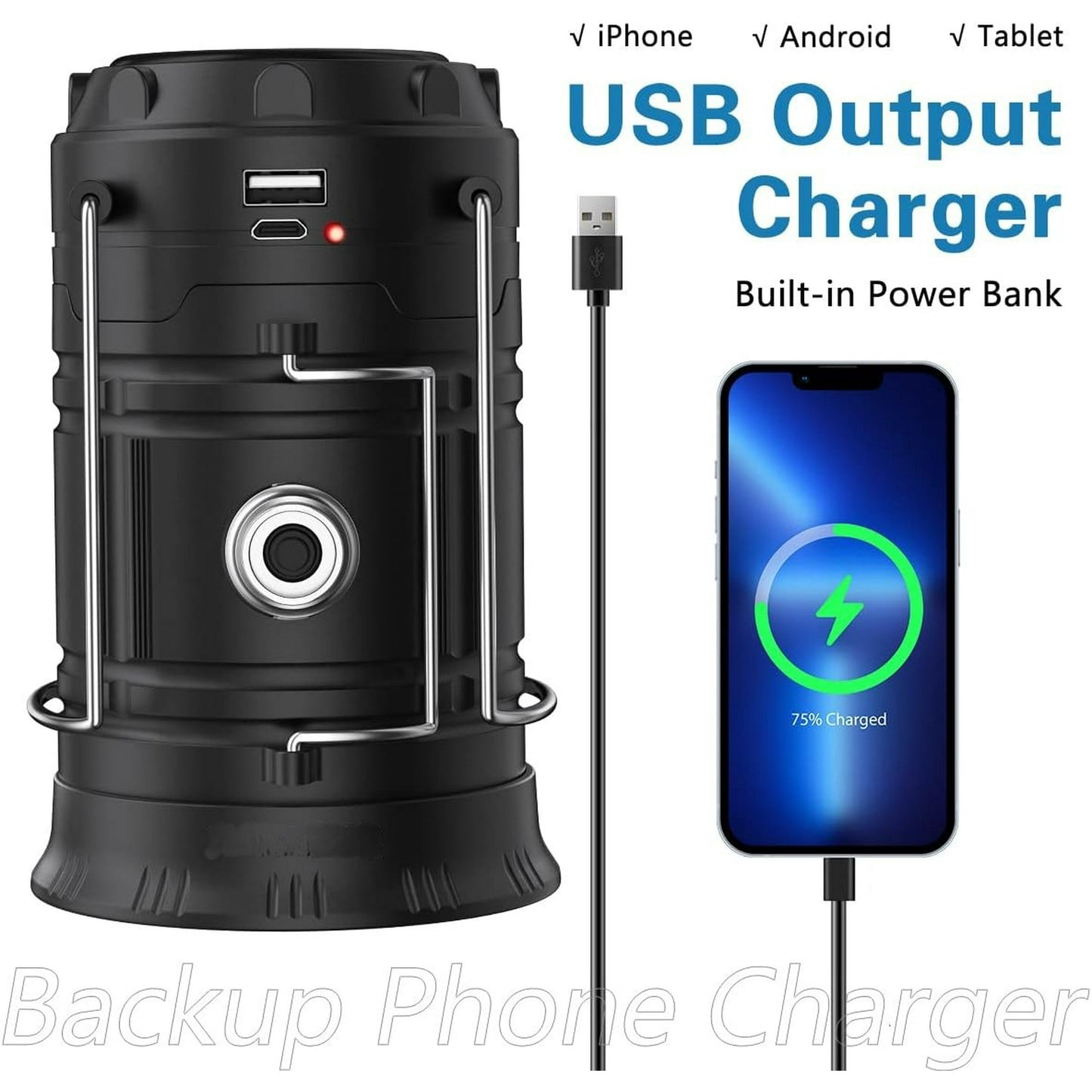 2 Pack Portable LED Camping Lanterns, Lightweight Waterproof Solar USB Rechargeable LED Flashlight Survival Kits for Indoor Outdoor Home Emergency Light Power Outages Hiking