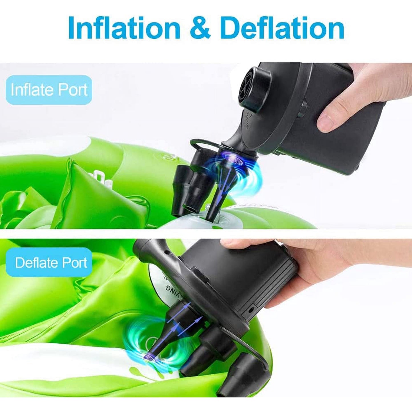 Electric Air Pump, Portable Quick-Fill Air Pump with 3 Nozzles, 110V, Perfect Inflator/Deflator Pumps for Inflatable Cushions, Air Mattress Beds, Boats, Swimming Ring, Black